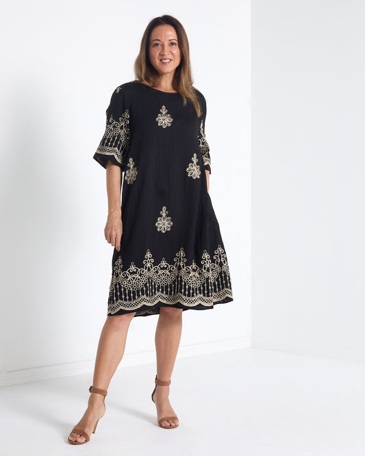 Zinnia Embroidered Dress - Black