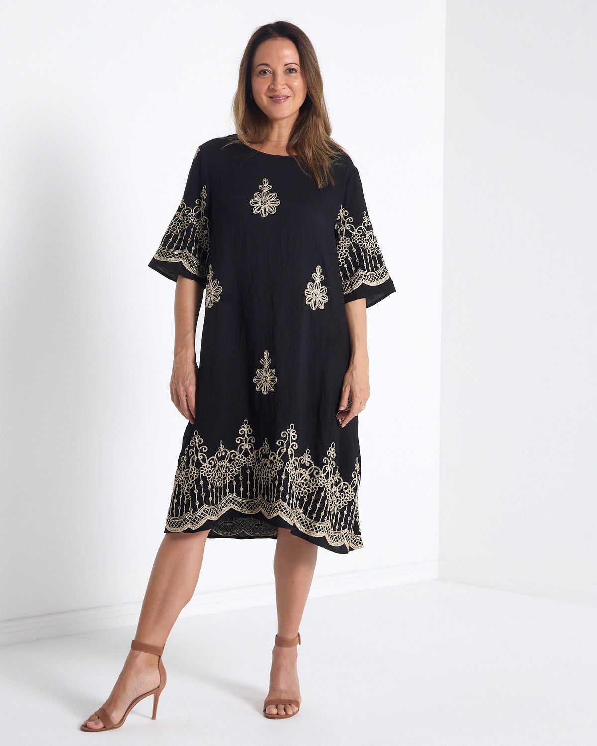 Zinnia Embroidered Dress - Black