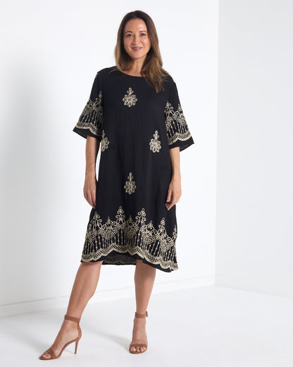 Zinnia Embroidered Dress - Black