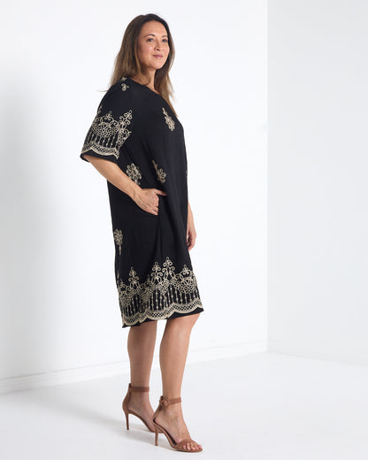 Zinnia Embroidered Dress - Black