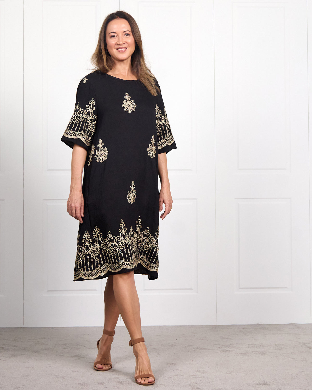 Zinnia Embroidered Dress - Black
