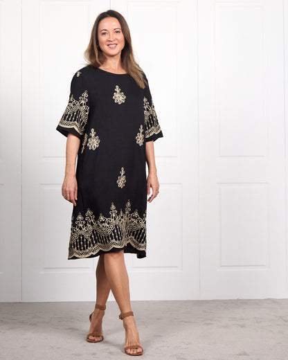 Zinnia Embroidered Dress - Black