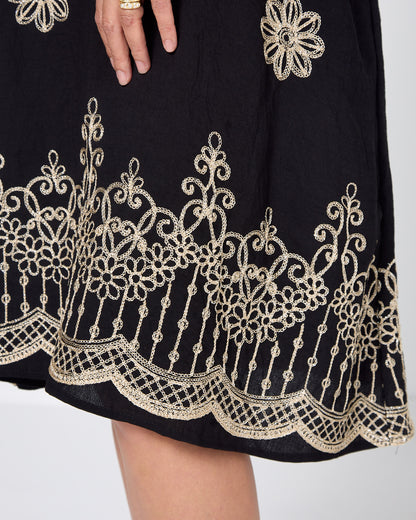 Zinnia Embroidered Dress - Black