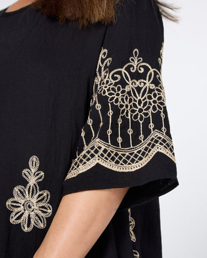 Zinnia Embroidered Dress - Black