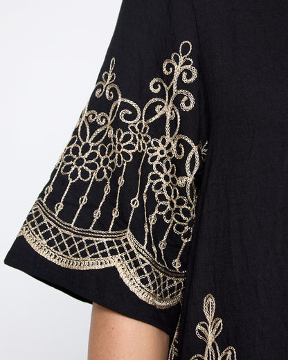 Zinnia Embroidered Dress - Black