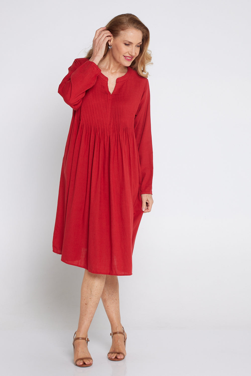 Zari Linen Dress - Red