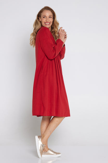 Zari Linen Dress - Red