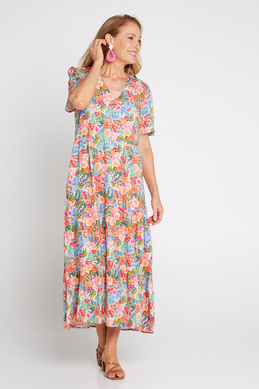 Patrice Cotton & Linen Dress - Bright Floral