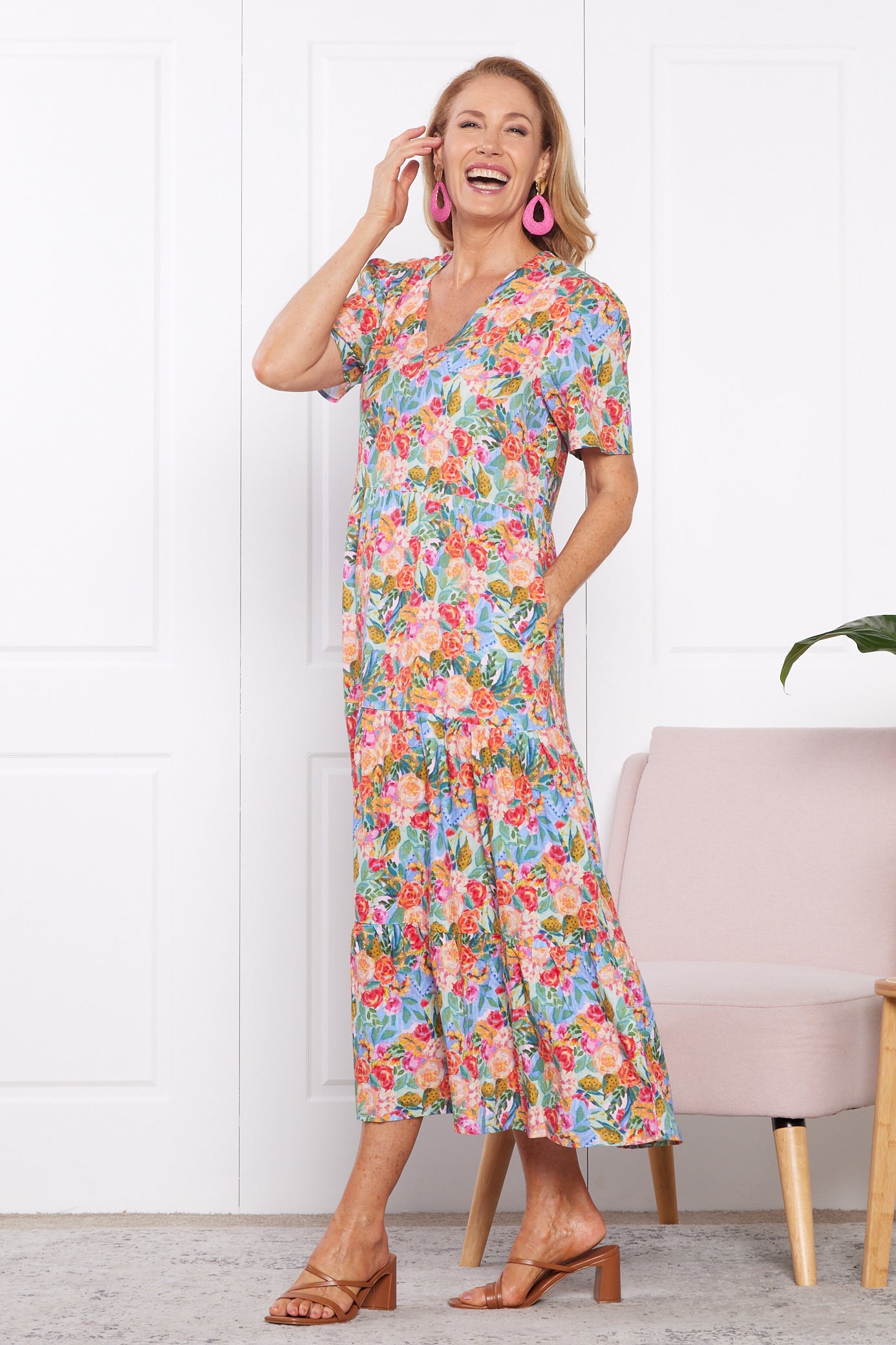 Patrice Cotton & Linen Dress - Bright Floral