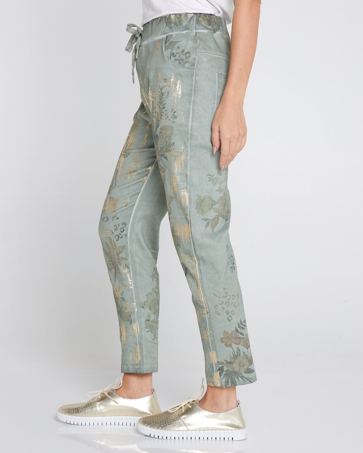 Slim Pant Gold Pants Australia Ridley Pants Sage Gold Foil – TULIO