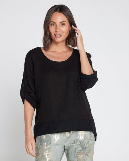 Ciana Linen Top - Black