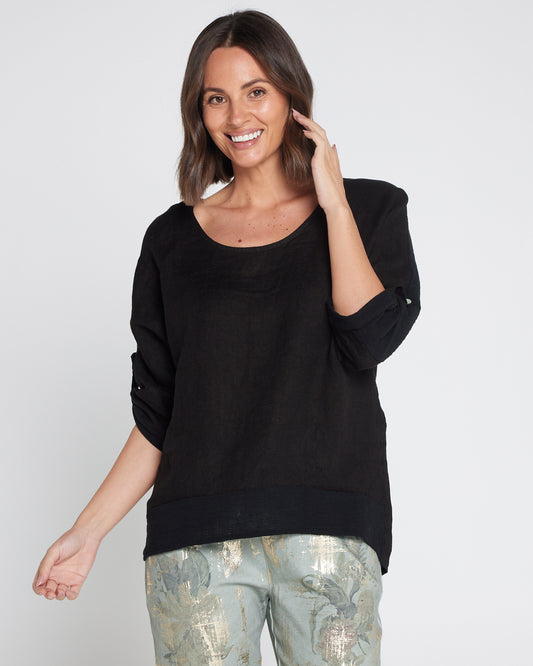Ciana Linen Top - Black