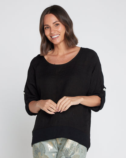 Ciana Linen Top - Black