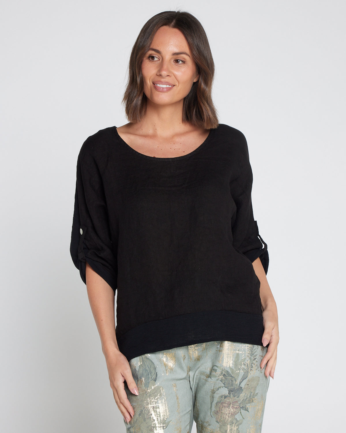 Ciana Linen Top - Black