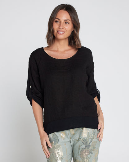 Ciana Linen Top - Black