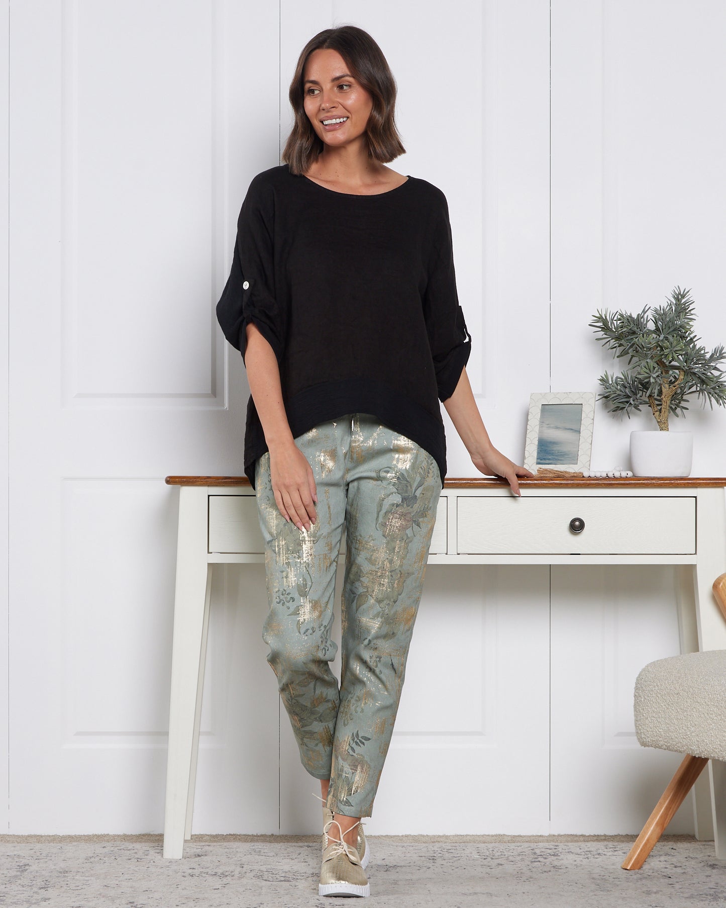 Ridley Pants - Sage & Gold Foil