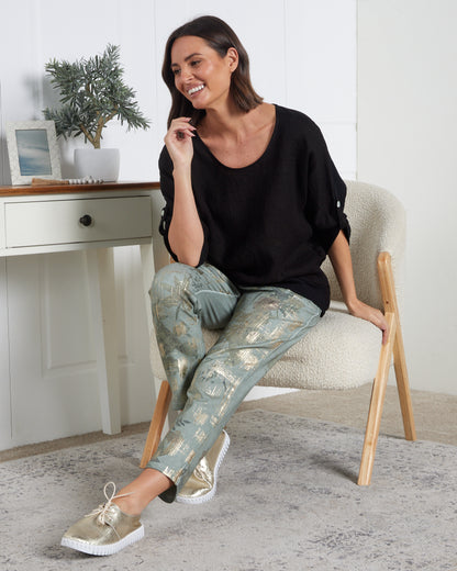 Ciana Linen Top - Black