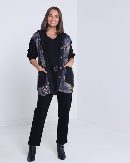 Ari Chenille Knit & Canvas Jacket - Black Mix