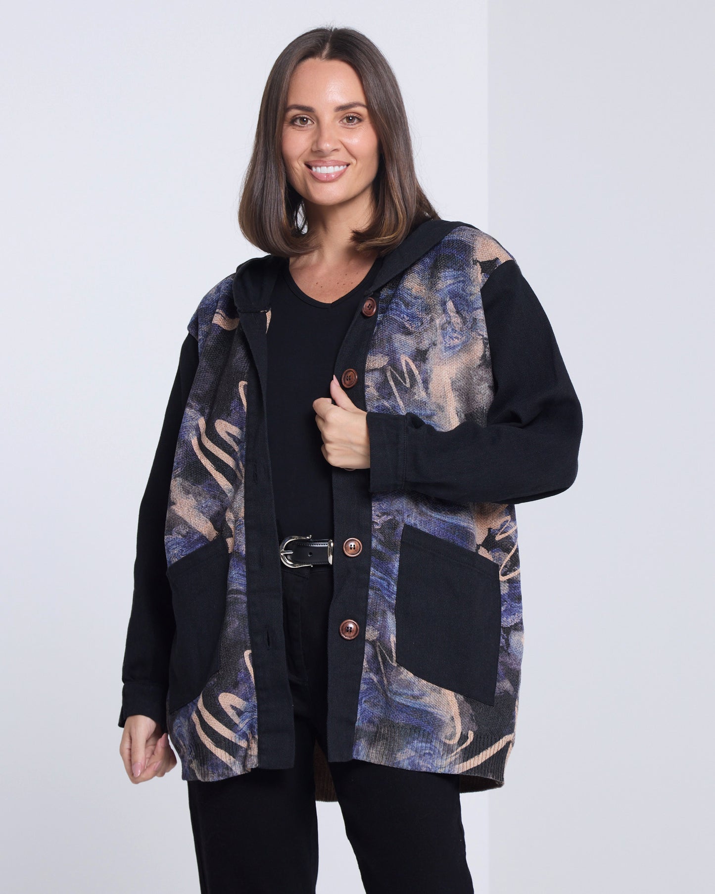 Ari Chenille Knit & Canvas Jacket - Black Mix