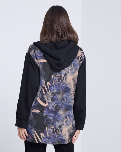 Ari Chenille Knit & Canvas Jacket - Black Mix