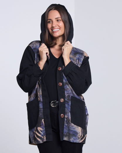 Ari Chenille Knit & Canvas Jacket - Black Mix