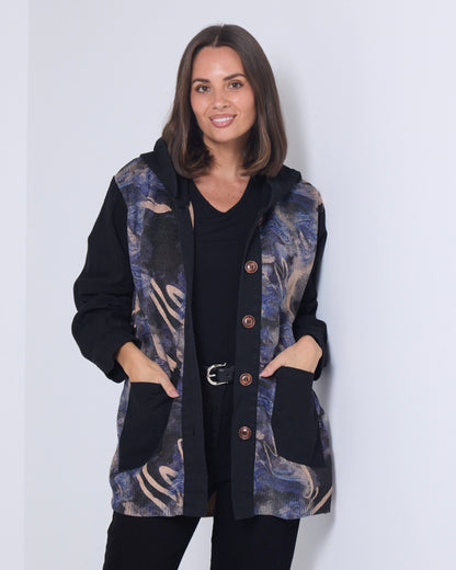 Ari Chenille Knit & Canvas Jacket - Black Mix