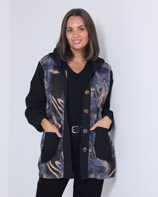 Ari Knit & Canvas Jacket - Black Mix