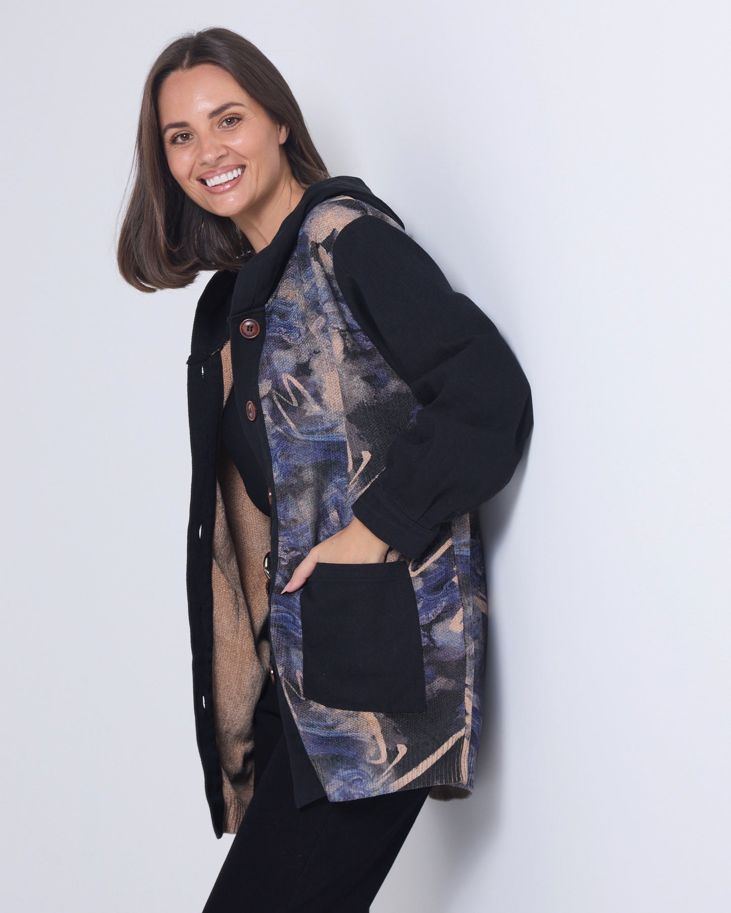 Ari Chenille Knit & Canvas Jacket - Black Mix