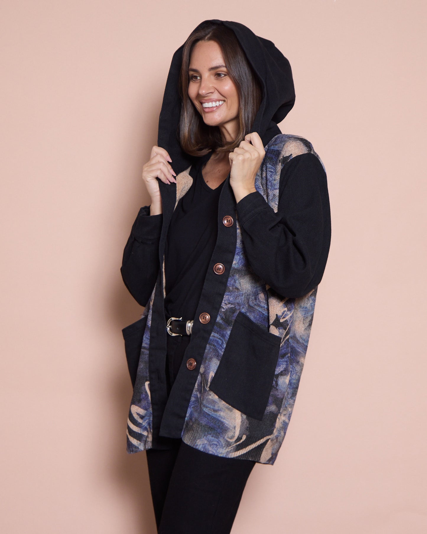 Ari Chenille Knit & Canvas Jacket - Black Mix