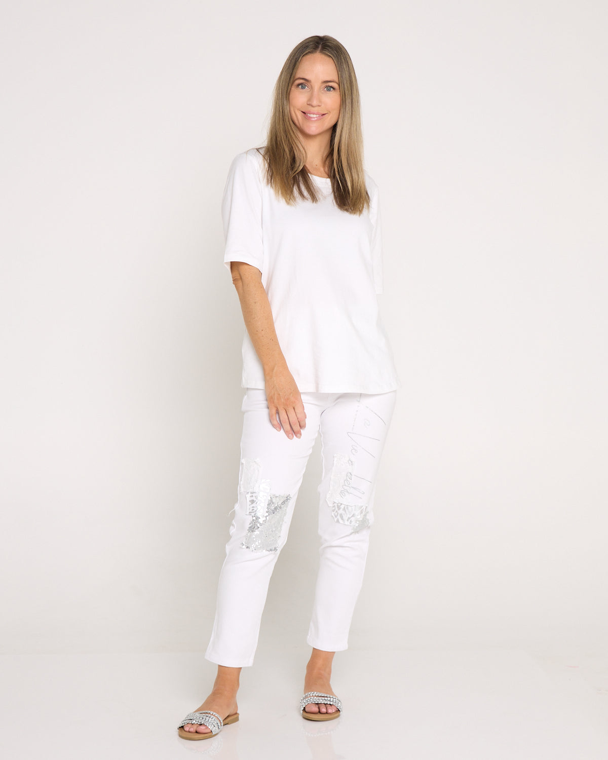 Renee Pants - White/Silver Collage