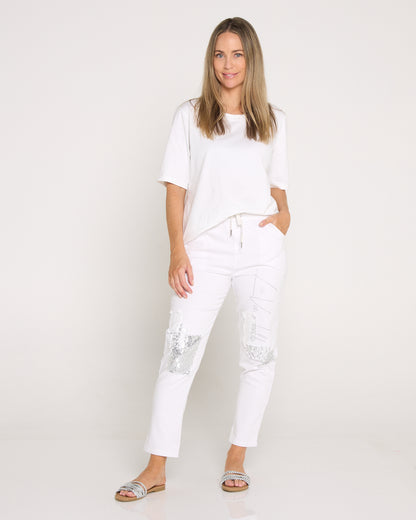 Renee Pants - White/Silver Collage