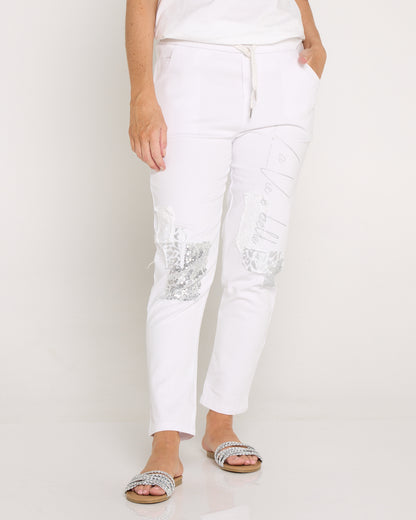 Renee Pants - White/Silver Collage