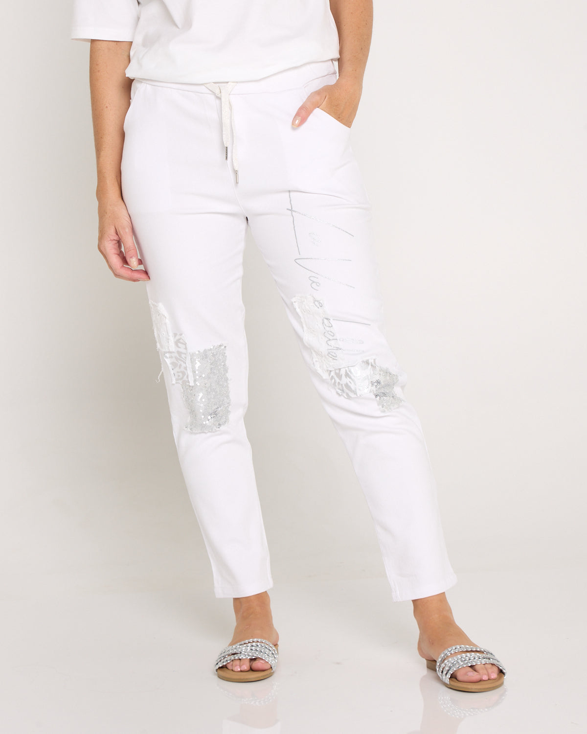 Renee Pants - White/Silver Collage