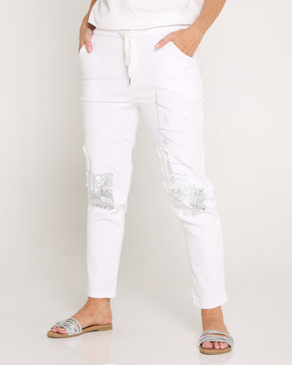 Renee Pants - White/Silver Collage