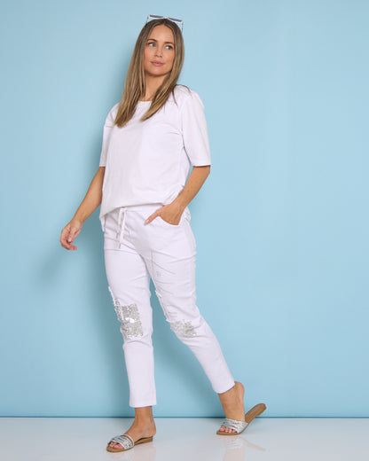 Renee Pants - White/Silver Collage