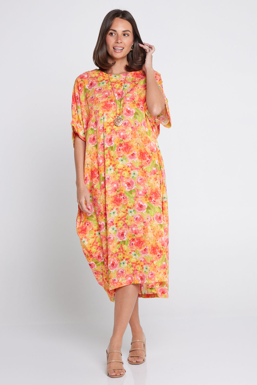 Ayla Cotton Cocoon Dress - Tangerine Rose