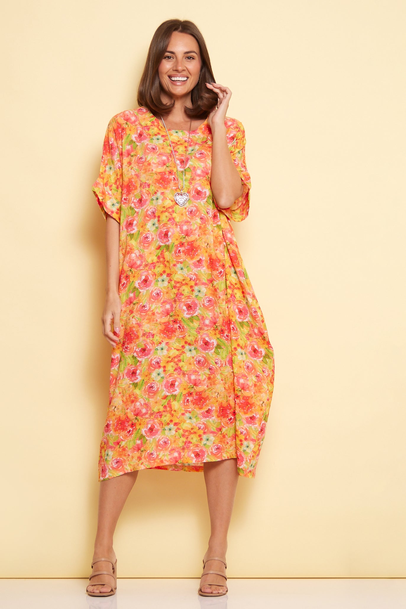 Ayla Cotton Cocoon Dress - Tangerine Rose