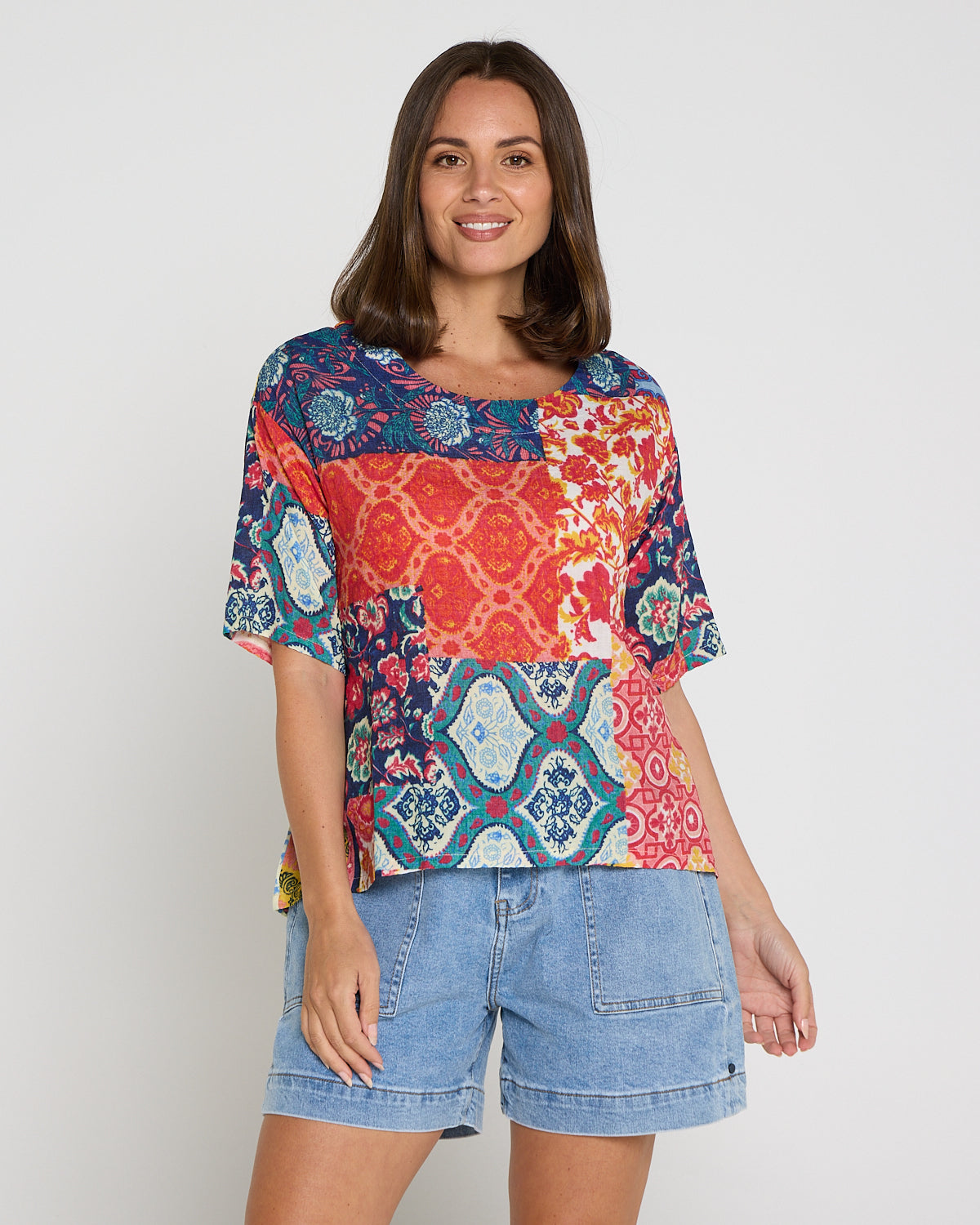 Laina Cotton Top - Dusk Patchwork