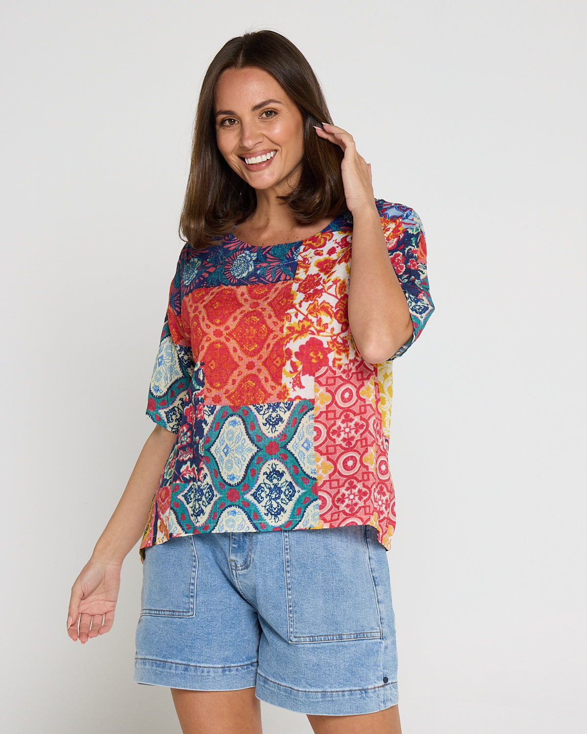 Laina Cotton Top - Dusk Patchwork