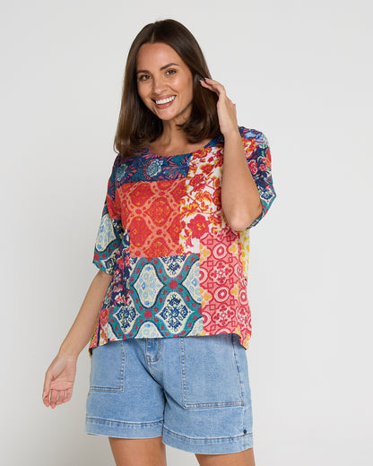 Laina Cotton Top - Dusk Patchwork