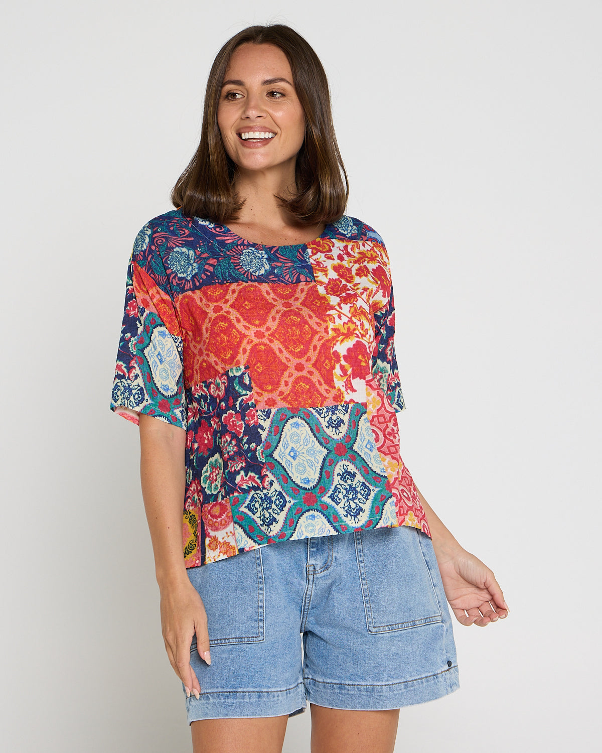 Laina Cotton Top - Dusk Patchwork