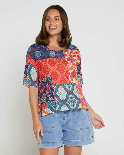 Laina Cotton Top - Dusk Patchwork