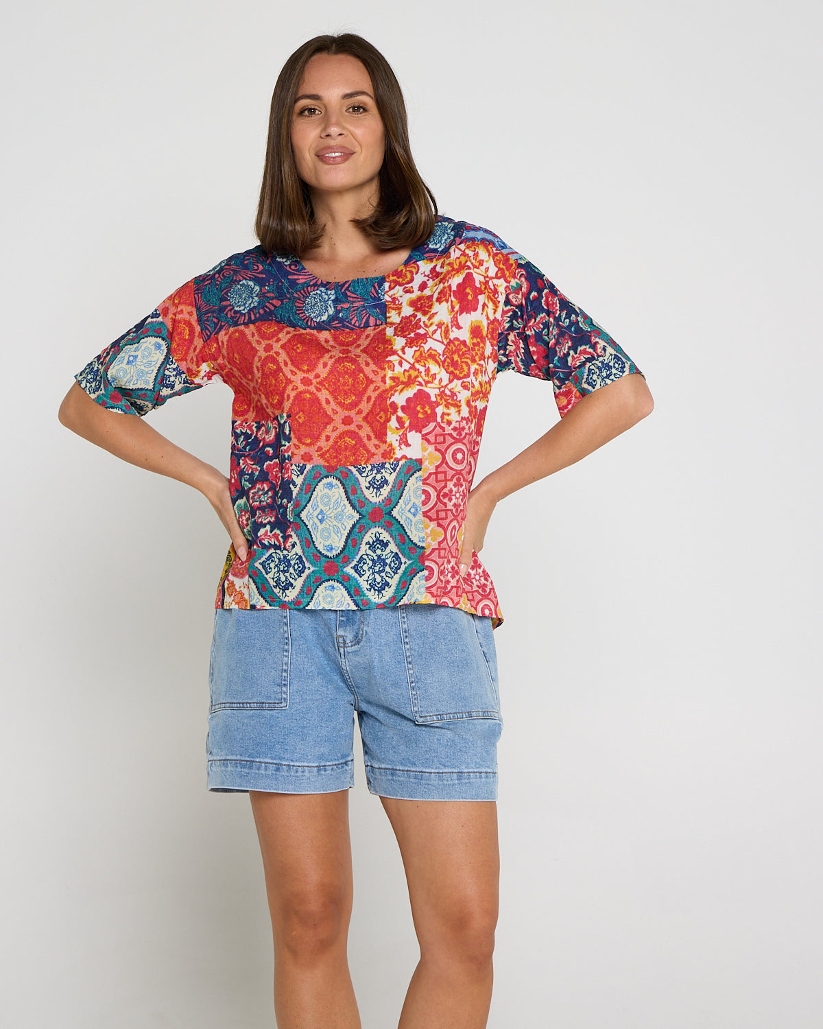 Laina Cotton Top - Dusk Patchwork