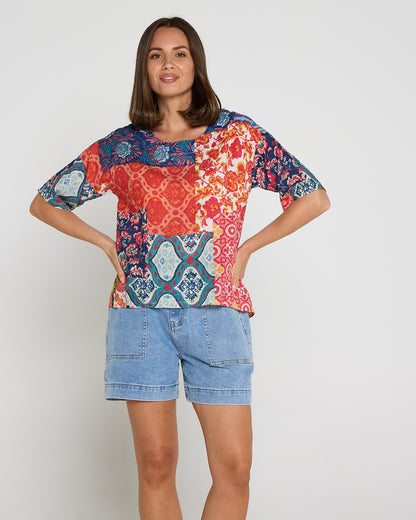 Laina Cotton Top - Dusk Patchwork
