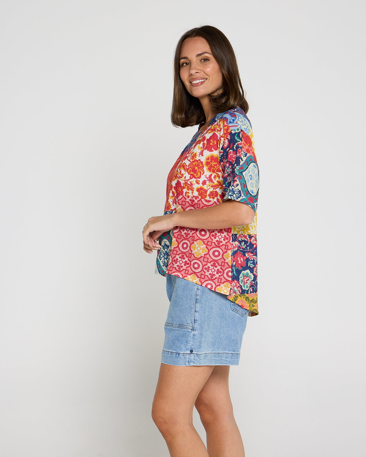 Laina Cotton Top - Dusk Patchwork