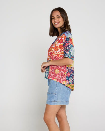 Laina Cotton Top - Dusk Patchwork