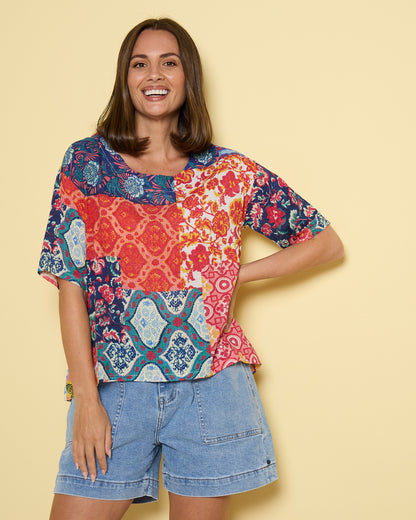 Laina Cotton Top - Dusk Patchwork