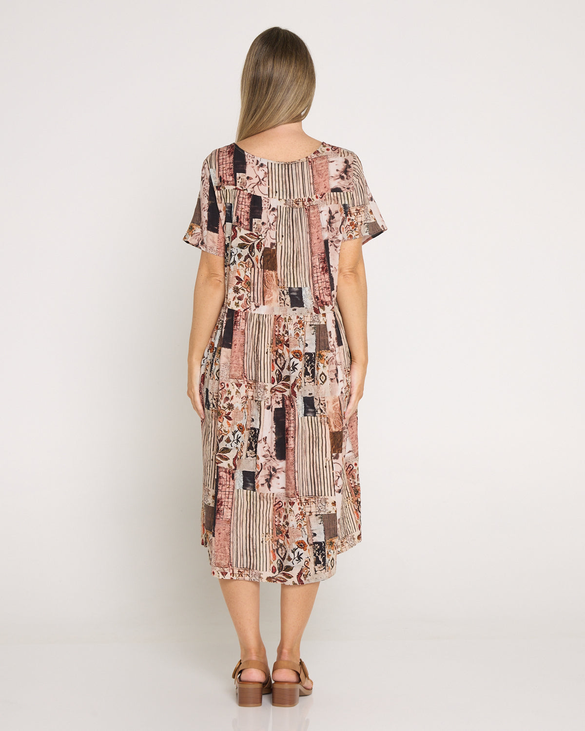 Elora Cotton Dress - Brown Patchwork