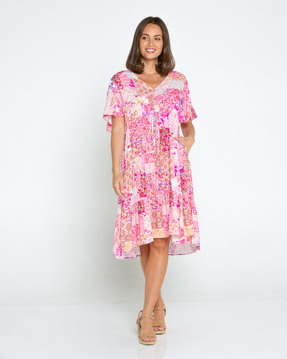 Tamblyn Dress - Fuchsia Floral Collage