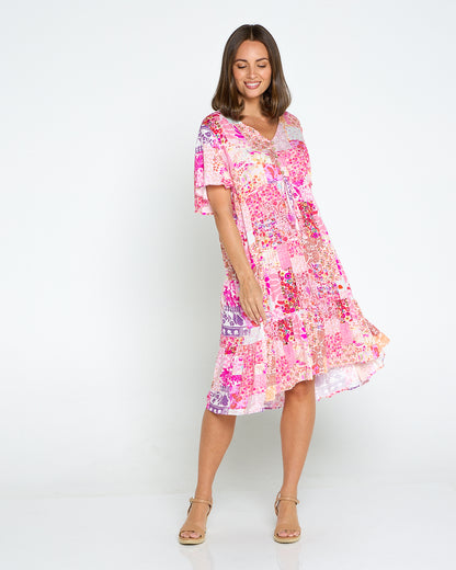 Tamblyn Dress - Fuchsia Floral Collage